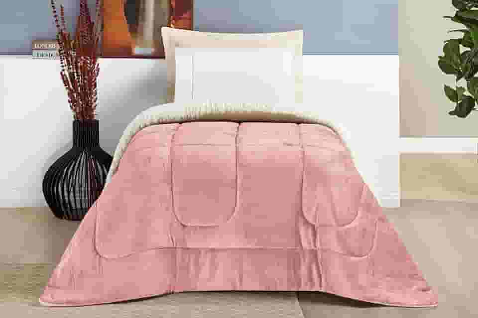 Coberdrom Solteiro Inverno Dupla Face Grosso Super Quentinho Manta & Sherpa (Rosê)