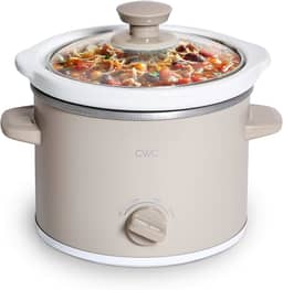 COOK WITH COLOR Mini Panela Elétrica Redonda De Cozimento Lento 2 Qt - Configurações Ajustáveis, Cerâmica Removível, Tampa Vidro Temperado, Lavável Na Máquina Lavar Louça, Alças Laterais Frias Ao To