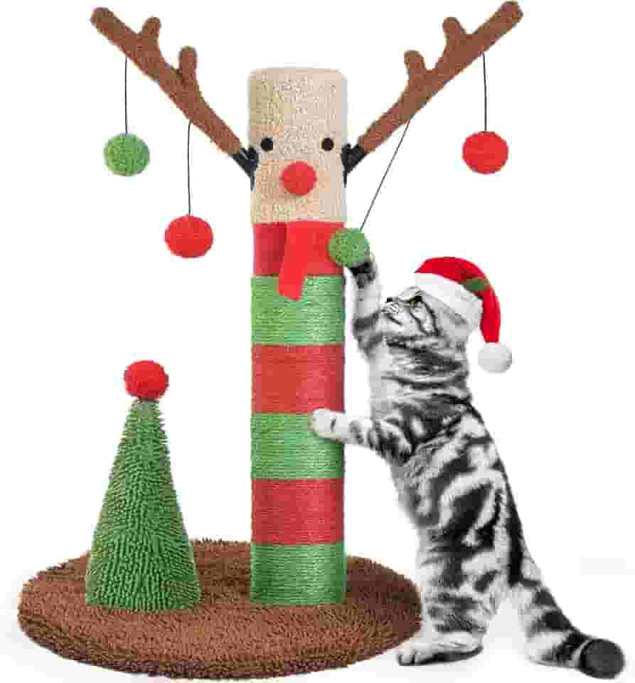 BOLUO Arranhador de gato de Natal para gatos adultos arranhador gatinho gatinho sisal arranhador com bola provocadora interna 63,5 cm