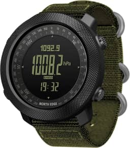 North Edge Apache Relógio digital esportivo tático masculino, bússola militar de sobrevivência ao ar livre, robusto, com pulseira durável, pedômetro rastreador de passos e calorias (verde)