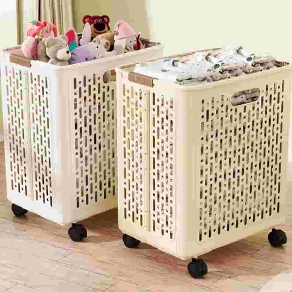 Cestos de Roupa Suja Retrátil Dobrável de Chão com Rodinhas Organizador Multiuso para Casa