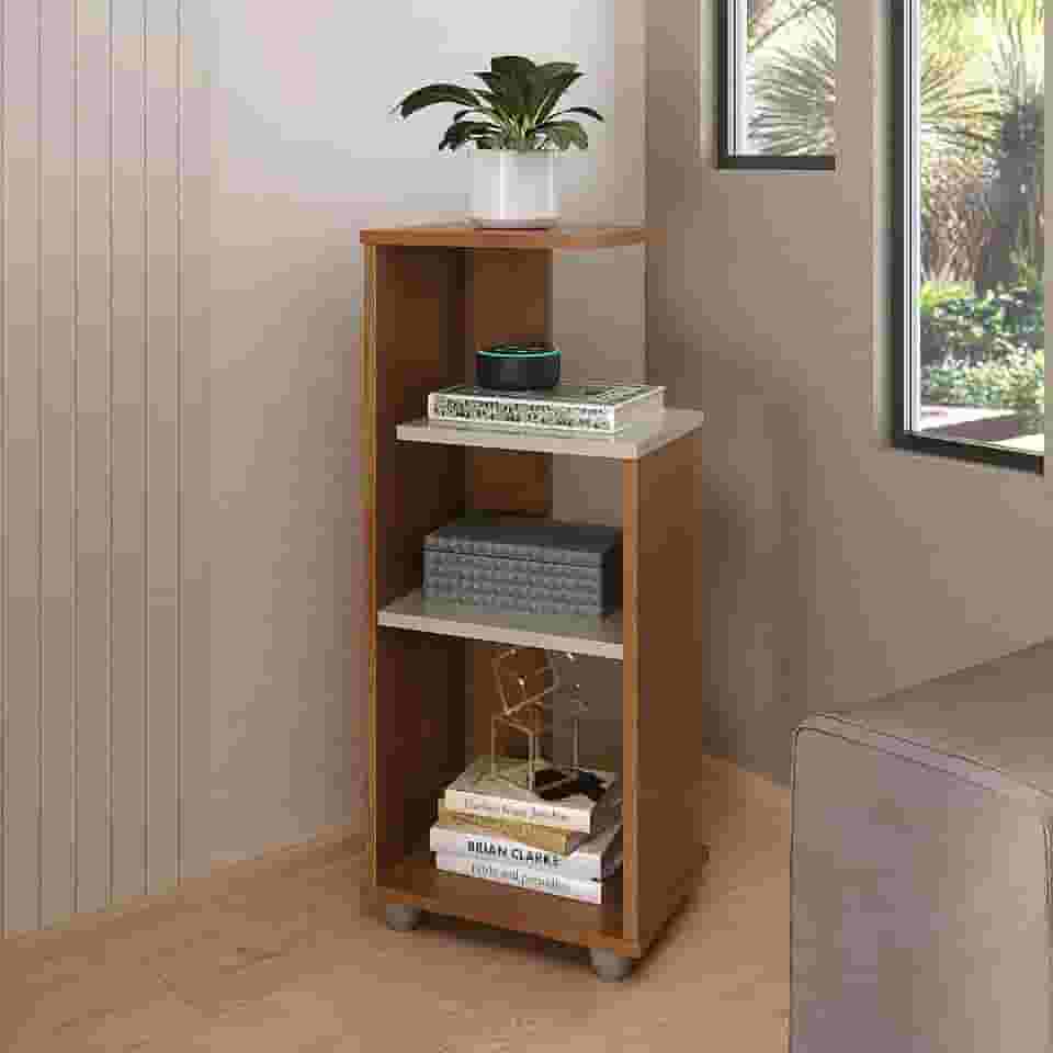 Mesa de Apoio com prateleiras BIS cor Cinamomo/Off White - Artely