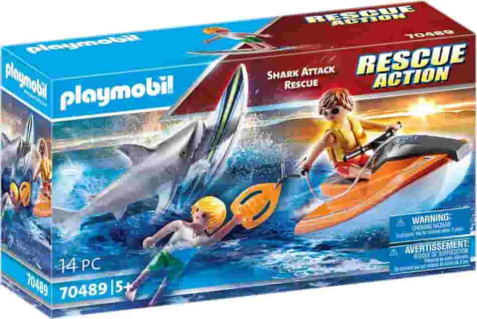 Playmobil Ataque De Tubarão E Barco De Resgate Padrão Multicolorido