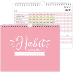 Diário rastreador de hábitos – Agenda semanal e mensal sem data com encadernação em espiral, 12 meses, 21 cm x 28 cm, rosa