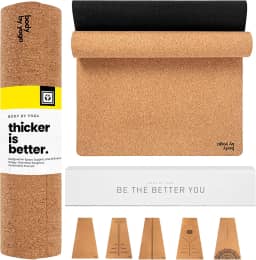 Tapete de ioga de cortiça de luxo - antiderrapante, aderência extra grossa. Mais grosso, mais longo e mais largo para mais conforto e suporte. Resistente o suficiente para ioga quente. Natural, não