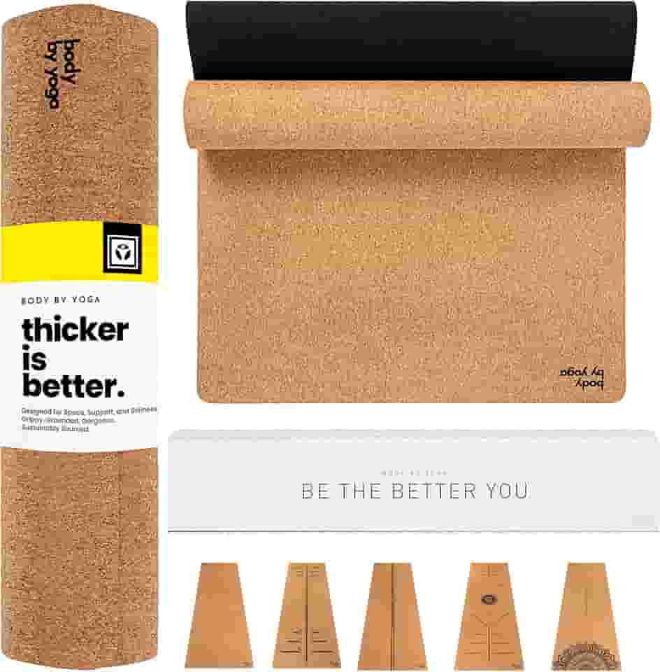 Tapete de ioga de cortiça de luxo - antiderrapante, aderência extra grossa. Mais grosso, mais longo e mais largo para mais conforto e suporte. Resistente o suficiente para ioga quente. Natural, não