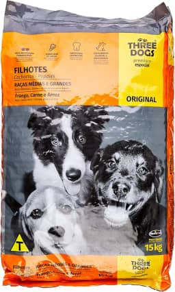 A Ração Three Dogs Original Frango, Carne e Arroz para Cães Adultos Raças Médias e Grandes Biofresh para Todas Médio Filhotes - Sabor Frango 15kg