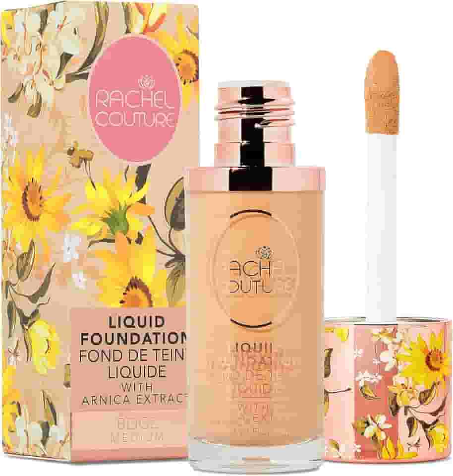 Rachel Couture Base líquida leve com cobertura montável e acabamento fosco | vegana e livre de crueldade | Infusão de extrato de arnica nutritiva para a pele - 4 ml - bege