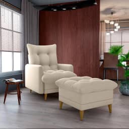 Poltrona Do Papai Reclinável Confortável Com Puff Veludo Bege