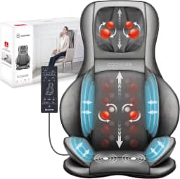 COMFIER Cadeira massageadora com calor, massageador de pescoço Shiatsu nas costas portátil com compressão e enrolamento, almofada de cadeira de massagem para costas inteiras, pescoço e ombros, dor no