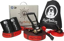 Kit ZenMonkey Slackline com linha de treinamento aéreo, treinador de braço, protetores de árvore, bolsa de transporte de tecido e instruções, 1,8 m – fácil configuração para a família, crianças e