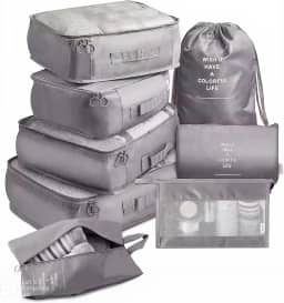 Kit Organizador de Malas para Viagem 8 Peças – Bolsas Organizadoras de Roupas, Calçados e Acessórios | Facilite sua Viagem com Praticidade (Cinza)
