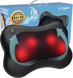 Zyllion Massageador de costas e pescoço com calor – Almofada de massagem Shiatsu de tecido profundo 3D para cadeira, carro e dor muscular em todo o corpo: ombros, panturrilha, pé, pernas, braços (não sem fio) - preto (ZMA-13-BK)