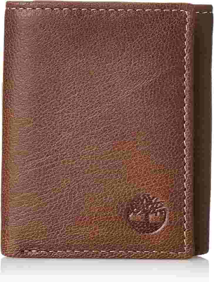 Carteira masculina de couro genuíno com bloqueio de RFID com três dobras