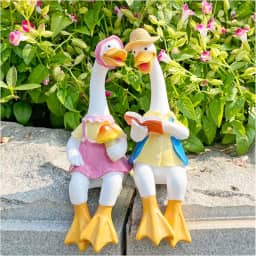 Cliocoo 2 peças de estátuas de pato de resina para decoração de jardim, lindas esculturas de casal de patos sentados para jardim, quintal, pátio, cerca, lago de gramado - 21 cm (casal de patos)