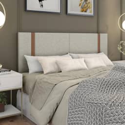 Cabeceira 1.60 Queen em Linho com detalhe em Couro