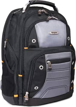 Mochila com design Targus Drifter II para negócios profissional com compartimentos grandes, durável e resistente à água, bolso com zíper oculto, manga protetora para laptop de 43 cm, preto/cinza (TSB239US)