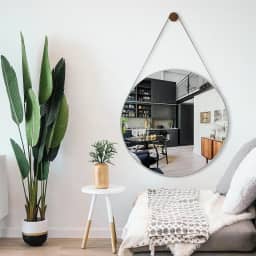 Espelho Adnet 30cm Decorativo com Cinta de Couro - Ideal para Sala ou Quarto (Gelo)