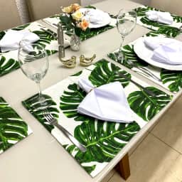 Jogo Americano Tecido 6 Un + 6 Guardanapos + 6 Porta Guardanapos (Costela Adão Verde Guard. Branco)