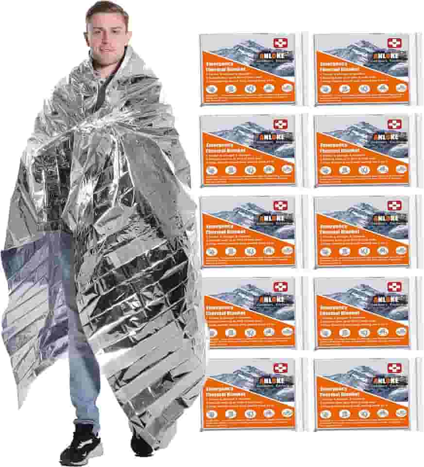 Cobertores de emergência Mylar Cobertor térmico, (pacote com 10) de cobertor espacial gigantesco 82 * 64 polegadas. Cobertores de sobrevivência Equipamento de acampamento resistente, primeiros socorros