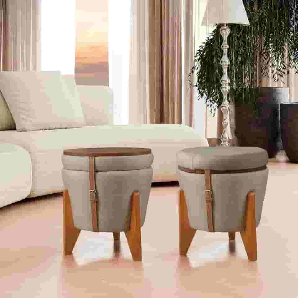 Puff flex Linho Claro 3 em 1 Baú e Mesa de Centro (Bege)