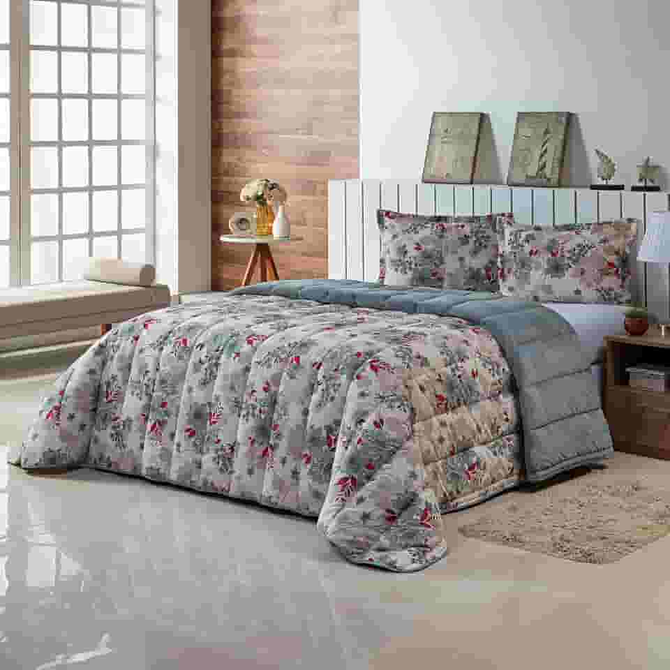 Kit Coberdrom Edrecom Casal Queen 400 Fios Dupla Face Jogo Cama (Cinza)