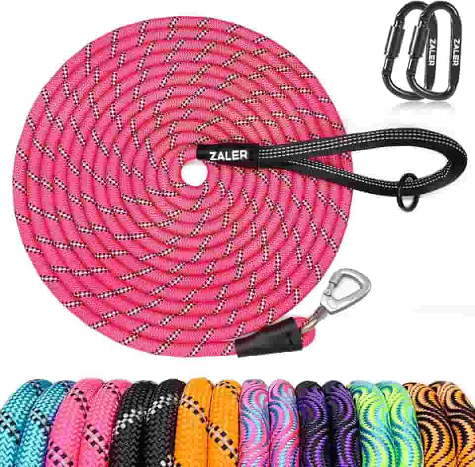 ZALER Coleira longa para cães, 15 m 9 m, 6 m, 4,5 m e 3 m, guia de treinamento de cães, guia de retenção reflexiva resistente para treinamento de cães, brincar, acampar ou quintal (6 metros, rosa)