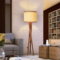 D+MOB Luminaria Chão Abajur Tripe Madeira Retrô Luxo Cúpula Palha Moderno